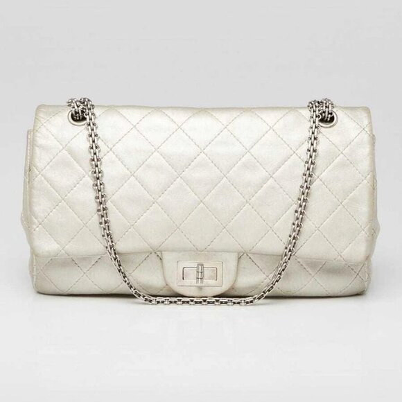 Chanel Silver 2.55 Reissue Quilted Lambskin Leather 227 Jumbo Flap Bag - Picture 1 of 12